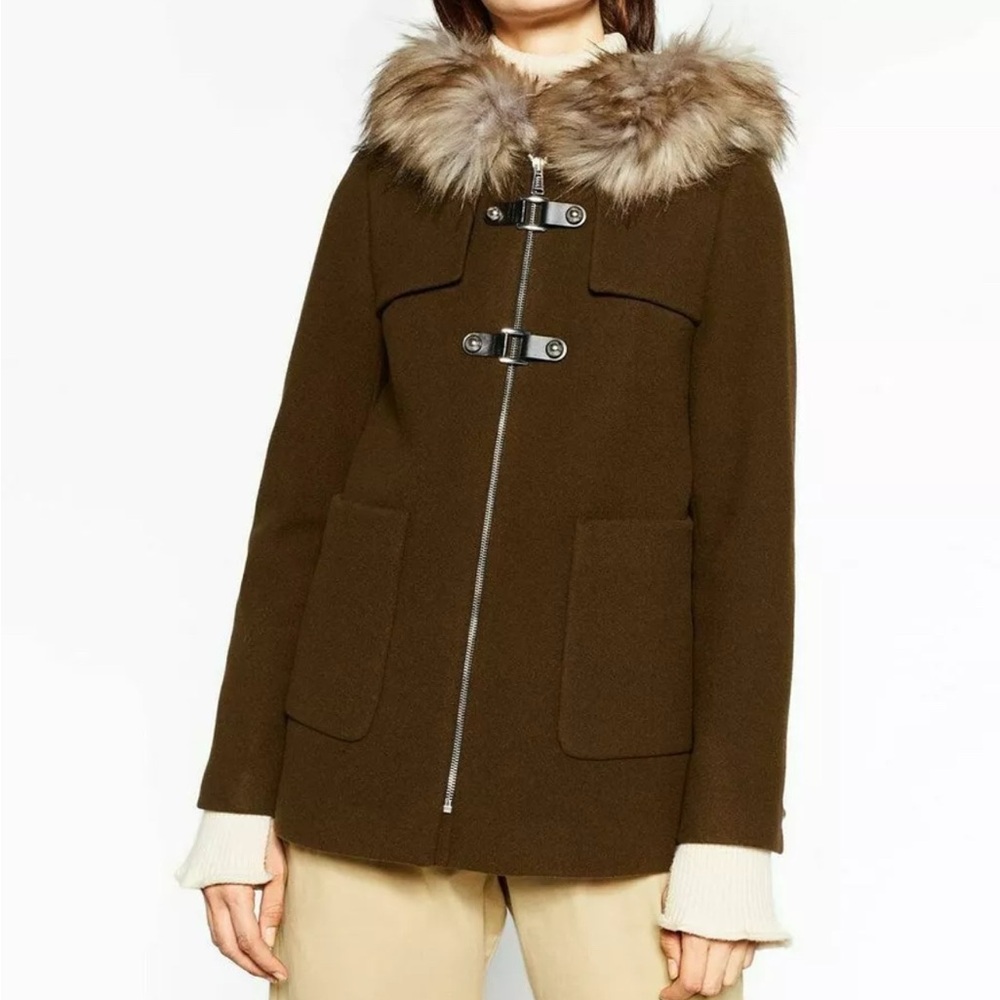Zara Women's Gray Fur-Trimmed Wool Blend Coat Size Small - Picture 8 of 8